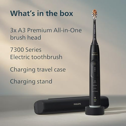 Philips Sonicare Serie 7300 Cepillo de Dientes Eléctrico Sónico, Sensor de Presión, 12 Ajustes de Cepillado, SmarTimer y BrushPacer, Estuche de Viaje  Negro (HX7421/07)