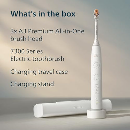 Philips Sonicare Serie 7300 Cepillo de Dientes Eléctrico Sónico, Sensor de Presión, 12 Ajustes de Cepillado, Estuche de Viaje – Blanco (HX7420/07)