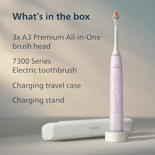Philips Sonicare Serie 7300 Cepillo de Dientes Eléctrico Sónico, Sensor de Presión, 12 Ajustes de Cepillado, SmarTimer y BrushPacer, Estuche de Viaje –Rosa Claro (HX7422/04)