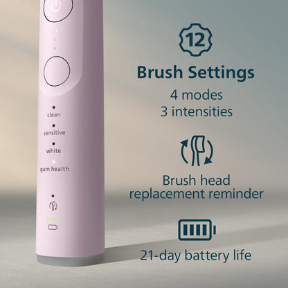 Philips Sonicare Serie 7300 Cepillo de Dientes Eléctrico Sónico, Sensor de Presión, 12 Ajustes de Cepillado, SmarTimer y BrushPacer, Estuche de Viaje –Rosa Claro (HX7422/04)