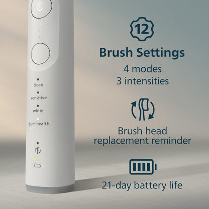 Philips Sonicare Serie 7300 Cepillo de Dientes Eléctrico Sónico, Sensor de Presión, 12 Ajustes de Cepillado, Estuche de Viaje – Blanco (HX7420/07)