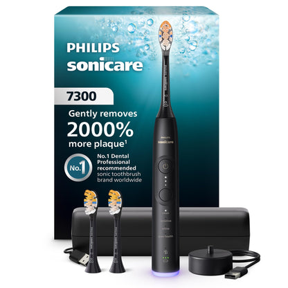 Philips Sonicare Serie 7300 Cepillo de Dientes Eléctrico Sónico, Sensor de Presión, 12 Ajustes de Cepillado, SmarTimer y BrushPacer, Estuche de Viaje  Negro (HX7421/07)